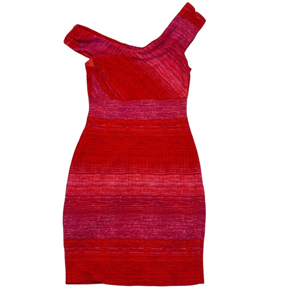 Guess Vibrant Red & Pink Off Shoulder Dress M Double Lined Party Dress - Picture 2 of 6